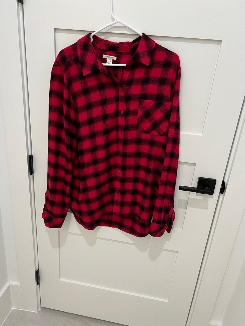 Women's Red and Black Plaid Button-Down Shirt - Casual Long Sleeve